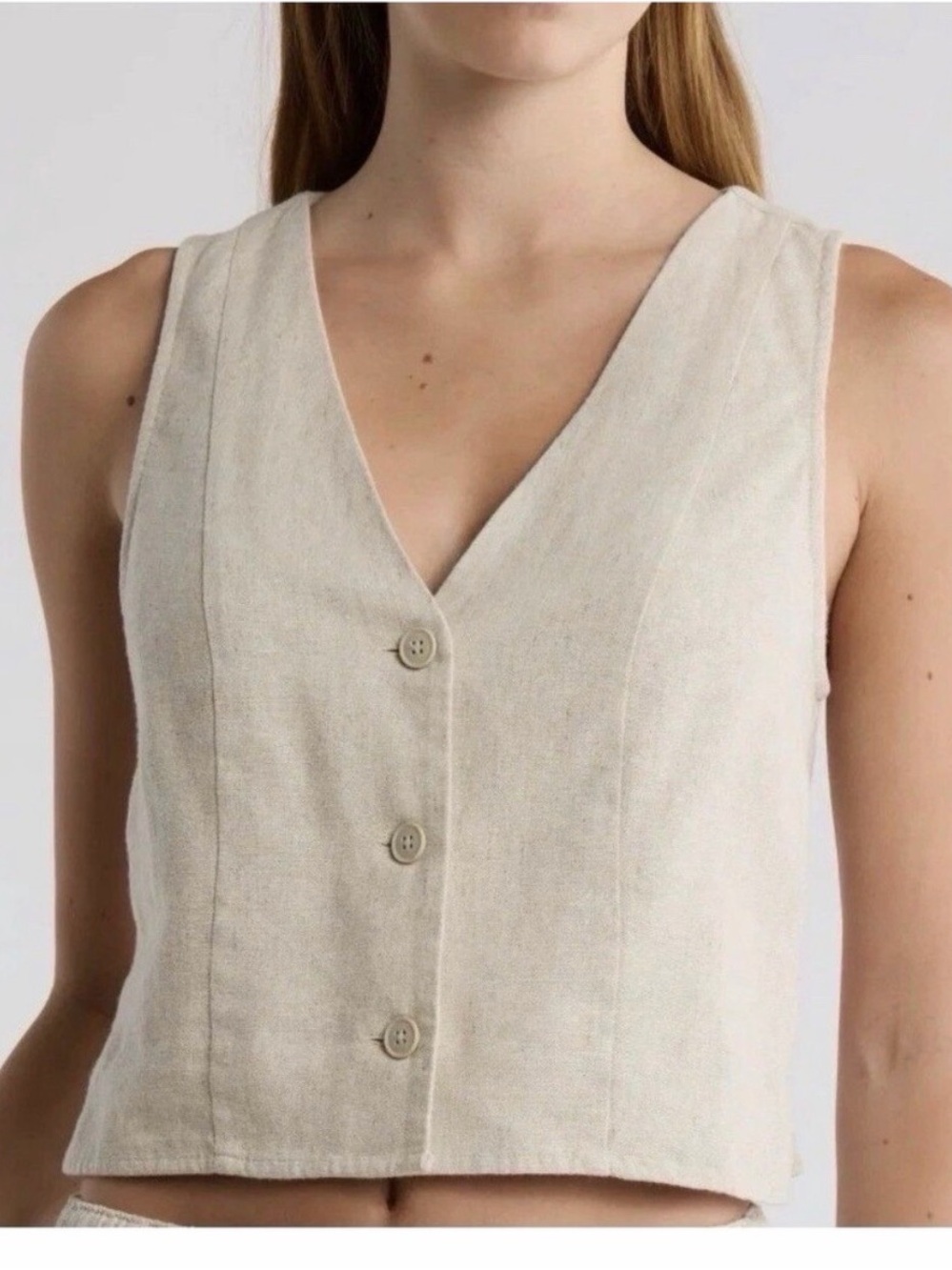 Abound V-Neck Button Front Vest Cotton-Linen